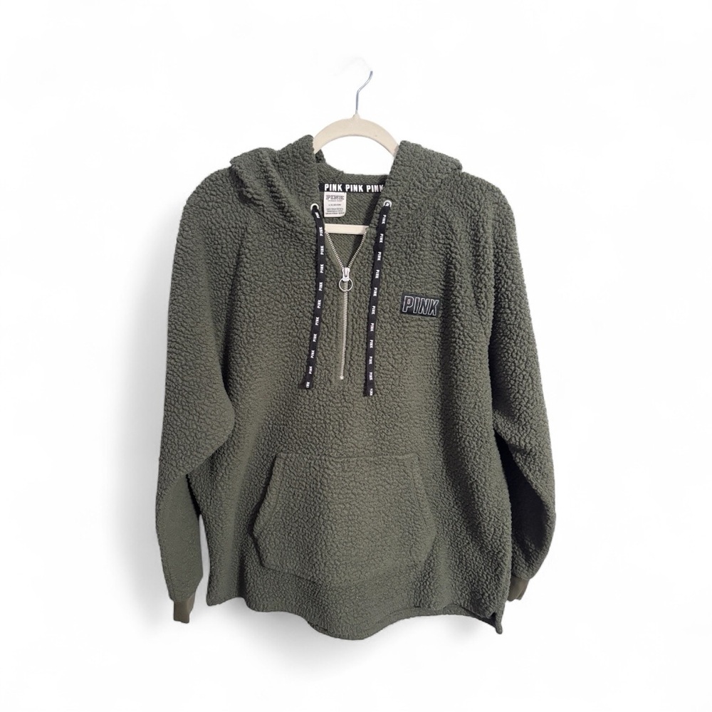 PINK Victoria's Secret Olive Sherpa Pullover